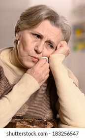 Sad Elderly Woman Having Bad Tooth Pain