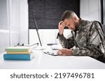 Sad Frustrated Military Veteran Student Doing Test In College