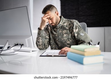 Sad Frustrated Military Veteran Student Doing Test In College