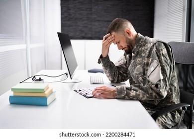 Sad Frustrated Military Veteran Student Doing Test In College