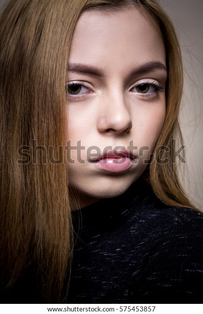 Sad Girl Brown Eyes Blonde Short Stock Photo Edit Now