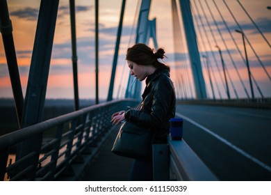 Sad Girl On Bridge Sunset Stock Photo 611150339 | Shutterstock