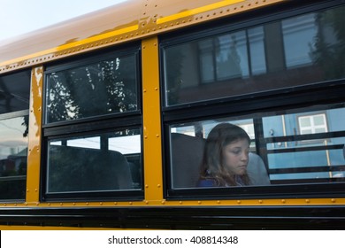 Sad Girl On The School Bus