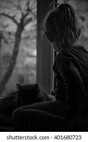 Sad Girl On Window Sill Stock Photo 401680723 