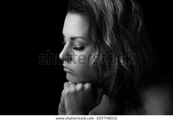 Sad Girl Profile Clasped Hands Black Stock Photo (Edit Now) 629748032