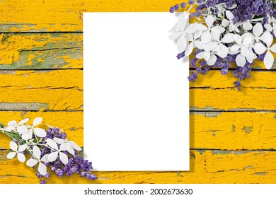 Sad Grief Card Mockup, Funeral Program Template, Flowers On A Desk.