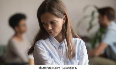 Sad jealous young girl feeling betrayed by unfaithful cheating ex boyfriend liar caught having affair with other woman, upset lonely girlfriend alone rejected suffer from break up, bad relationship