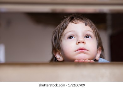 Sad Little Boy Thinking Looking Up