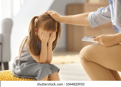 Sad Little Girl At Child Psychologist's Office