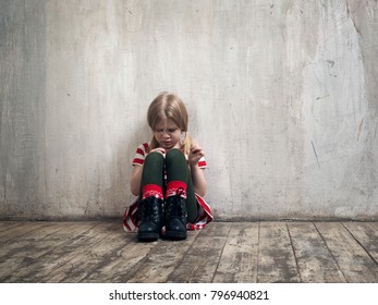 Sad Little Girl Sitting On Floor Stock Photo 796940821 | Shutterstock