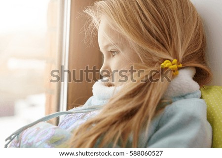 Similar – Portrait of sad little boy