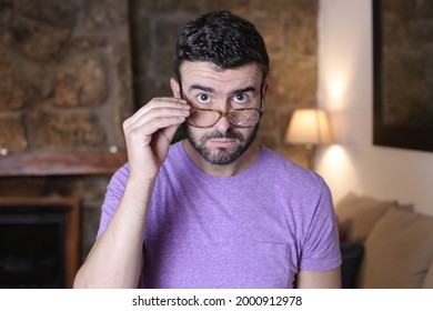 Sad Man With Fragmented Eyeglasses