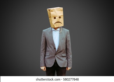 Sad Man With Paper Bag On The Head