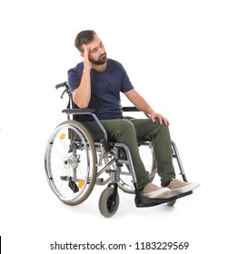 Sad Man In Wheelchair On White Background