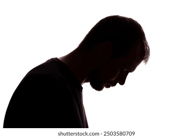 Sad man young unshaven businessman business clothes silhouette - on white background isolate - Powered by Shutterstock