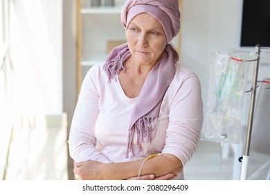 Sad Mature Woman After Chemotherapy In Clinic