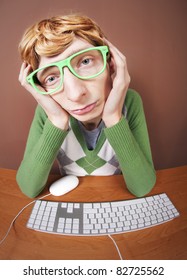 Sad Nerdy Guy At The Computer