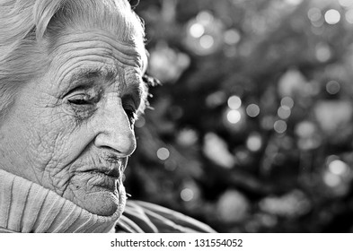 Sad Old Gray-haired Woman