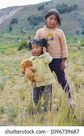 Sad Poor Native American Kids In The Countryside. 