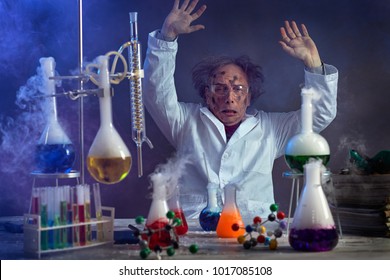 
Sad Scientist With A Failed Experiment After The Explosion In The Lab