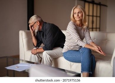 Sad senior husband and wife, family problems. Property division agreement. Divorce. - Shutterstock ID 2071975136
