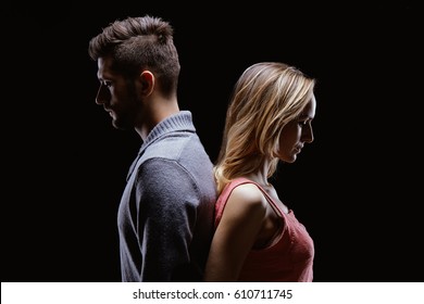 Sad Serious Couple Standing Back To Back