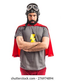 Sad Superhero Over White Background 