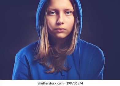 Sad Teen Girl In Hood