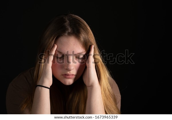 Sad Teen Girl On Black Background Stock Photo 1673965339 | Shutterstock