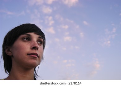 Sad Teen Girl Sky Background Stock Photo (Edit Now) 2178114