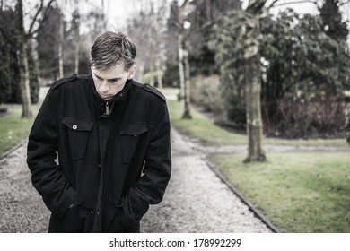 Sad Troubled Man Outdoors