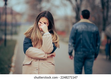 
Sad Upset Woman Crying After a Painful Break-up. Man leaving his girlfriend after split-up last date
 - Shutterstock ID 2248271147