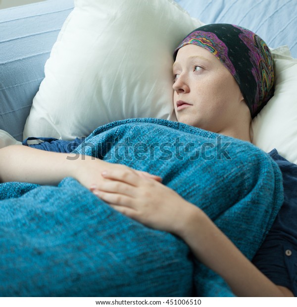 Sad Woman Cancer Lying Bed Stock Photo (Edit Now) 451006510