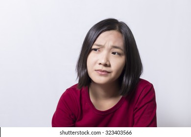 Sad Woman Crying With Face On Palm Isolated On White Background