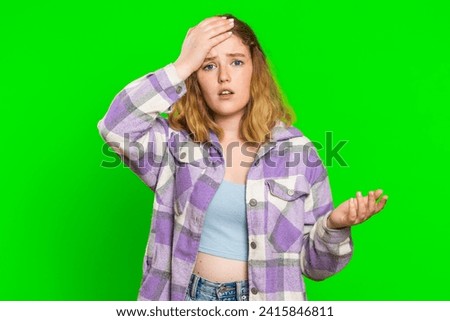 Sad woman feeling hopelessness loneliness, nervous breakdown, loses becoming surprised by lottery results, bad fortune, loss unlucky news. Attractive young girl isolated on chroma key background