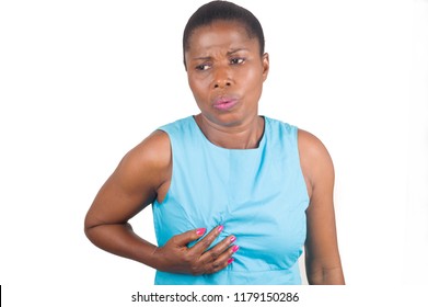 Sad Woman Hand On Breast And Suffering From Breast Pain