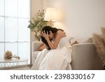 Sad and worried bride crying and arguing with groom in wedding day