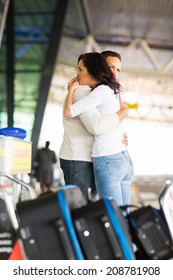 Sad Young Couple Say Goodbye At Airport