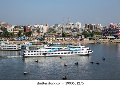 Sadarghat, Dhaka, Bangladesh - 10th November 2020 : Sadarghat is situated on the banks of the Buriganga river. It is known as the largest and busiest river port in Bangladesh