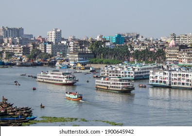 Sadarghat, Dhaka, Bangladesh - 10th November 2020 : Sadarghat is situated on the banks of the Buriganga river. It is known as the largest and busiest river port in Bangladesh