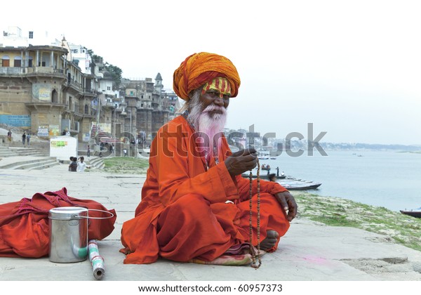 Sadhu Ghats Varanasi India Pink Beard Stock Photo (Edit Now) 60957373