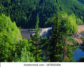 Sadu River And Dam. Cindrel Mountains, Carpathian Massif, Romania.