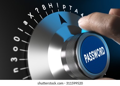 Safe Password Concept, Man Hand About To Enter A Complex Password