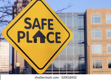 Safe Place Sign. Seen In Downtown Of Des Moines, Iowa, USA.