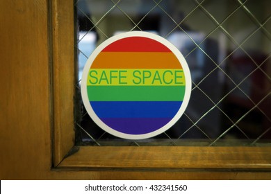 Safe Space sign with rainbow colors with slight vignette