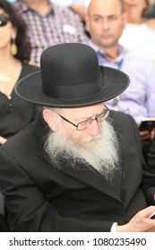 SAFED, ISRAEL - APR 24, 2018: Rabbi Yakov Litzman, Israeli Deputy Secretary Of The Ministry Of Health, Sits In Audience At The Dedication Of The New Pet CT Unit In The Ziv Hospital In Safed, Israel