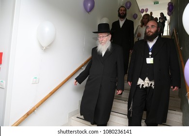 SAFED, ISRAEL - APR 24, 2018: Rabbi Yakov Litzman, Israeli Deputy Secretary Of The Ministry Of Health, Walks Through The New Pet CT Unit In The Ziv Hospital In Safed, Israel