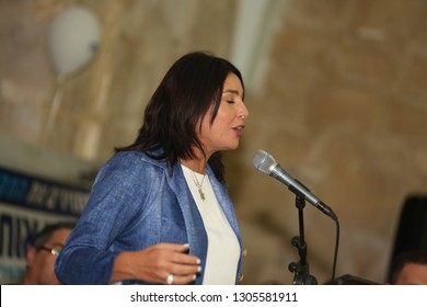 SAFED, ISRAEL - OCT 2, 2018: Minister Of Sports, Miri Regev, Speaks At An Israeli Political Rally For The Likud Party In Safed, Israel.