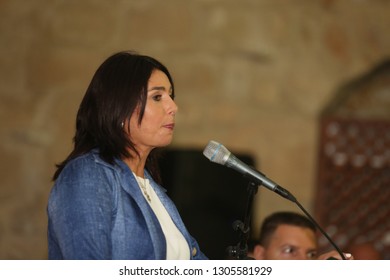 SAFED, ISRAEL - OCT 2, 2018: Minister Of Sports, Miri Regev, Speaks At An Israeli Political Rally For The Likud Party In Safed, Israel.