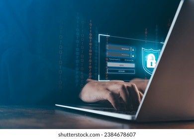 Safeguard your online information with this compelling visual depicting the login and authentication process on a laptop's virtual screen. This image exemplifies the importance of protecting user data